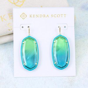 Kendra Scott Elle Enamel Sea Green Chrysocolla Illusion Earrings Pink Gold Plate